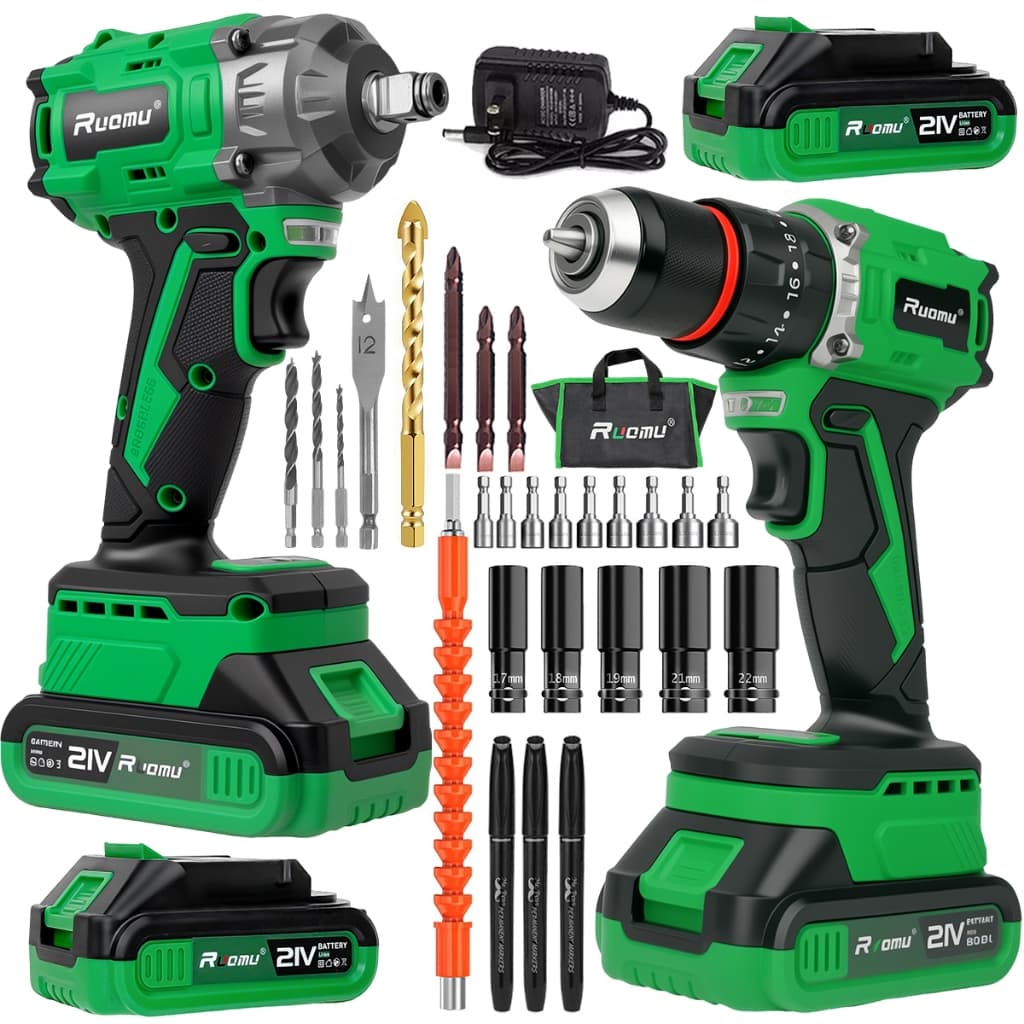 Kit 2 Chave De Impacto a Bateria Potente Furadeira Parafusadeira Brushless Profissional