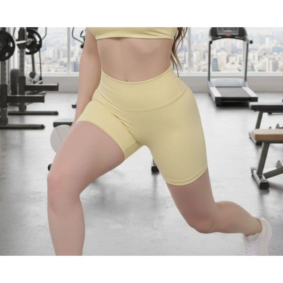 Short Cintura Alta Fitness Feminino Academia Roupa de Treino Aura LES Fitness Amarelo Baunilha