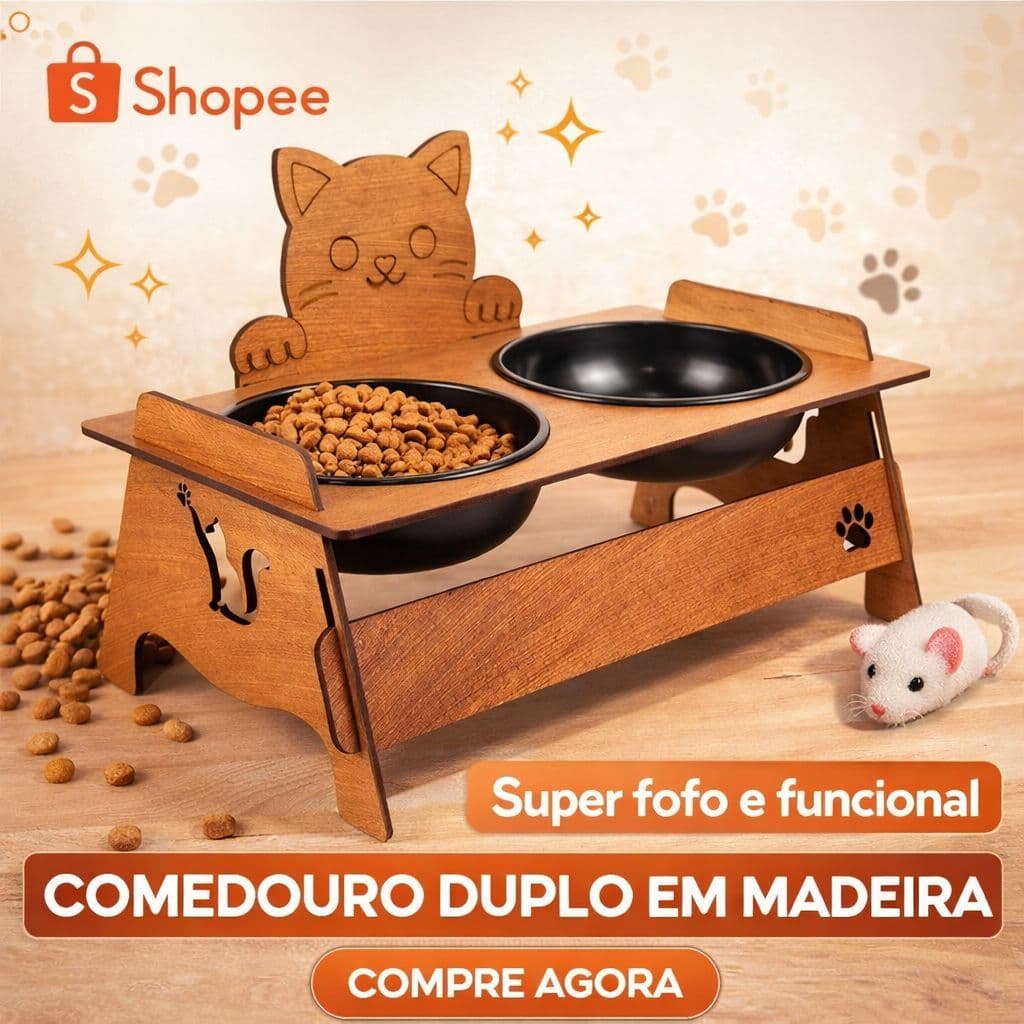 comedouro e bebedouro gato ou cachorro  fofo ração agua duplo elevado mdf personalizado gatinho