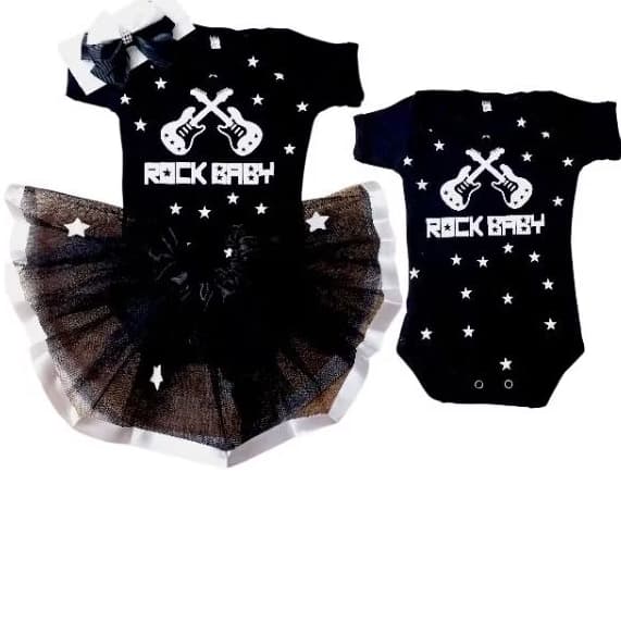 Body Bebe Rock Baby Mesversário Fantasia Roupa de Bebê Rock Temáticos Menina é Menino