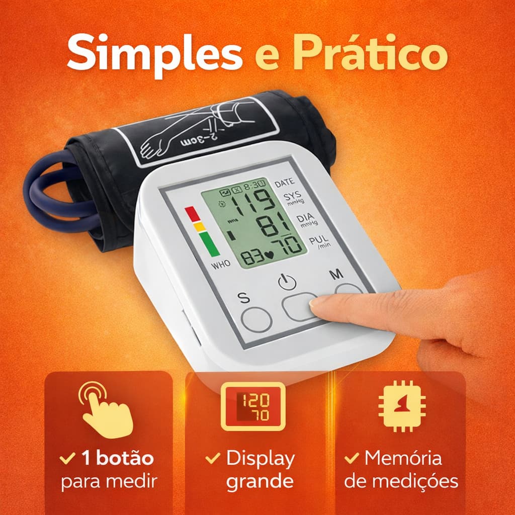 Aparelho de Pressão Digital de Pulso Automático Monitor Arterial Medidor de Batimentos Portátil