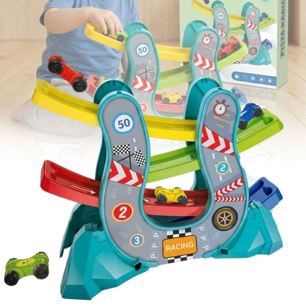 Pista de Carrinhos Brinquedo Infantil Corrida 4 Carrinhos Looping Montar Pista Radical