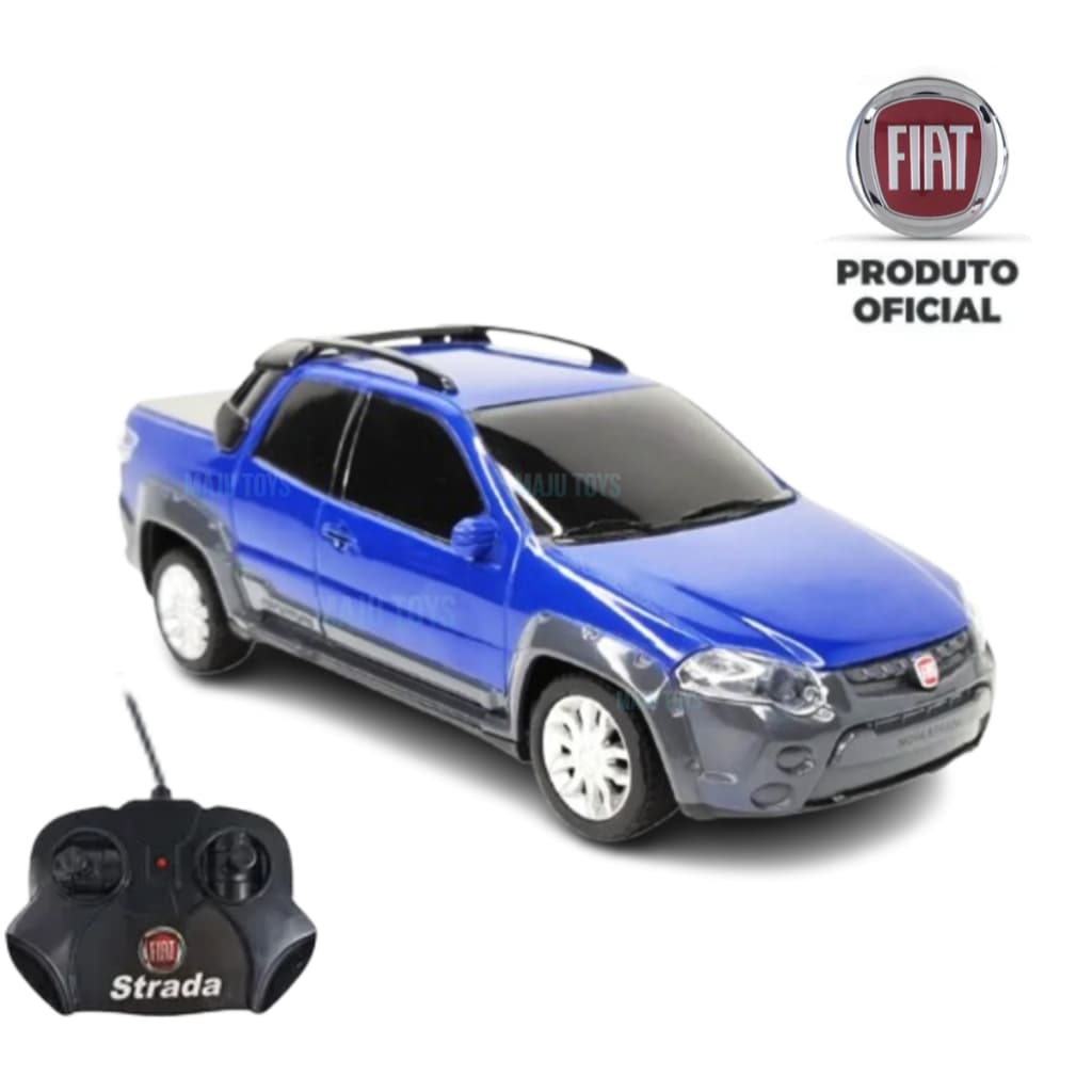 Carrinho de Controle Remoto Pick-up Fiat Strada Azul Sky - Licenciado Oficial
