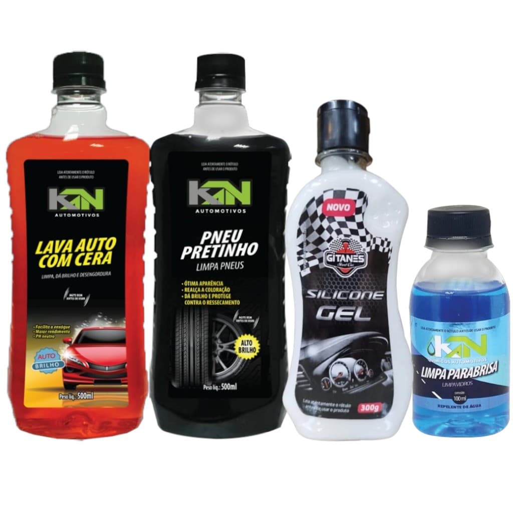KIT LIMPEZA CARRO SHAMPOO PRETINHO SILICONE 300g PARABRISA