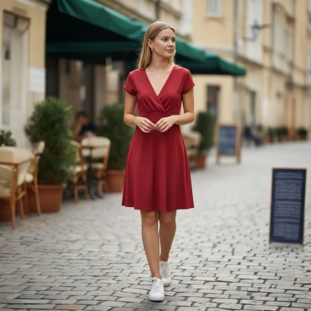 Vestido Feminino Vermelho Liso Tamanho M – Vestido Casual Elegante Feminino