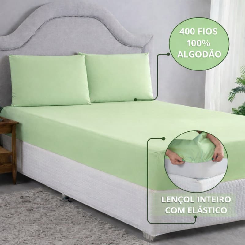 Promoção Kit Jogo Lençol 400 Fios Casal 03 Peças 100% Algodão Com Elástico E Encaixe Perfeito