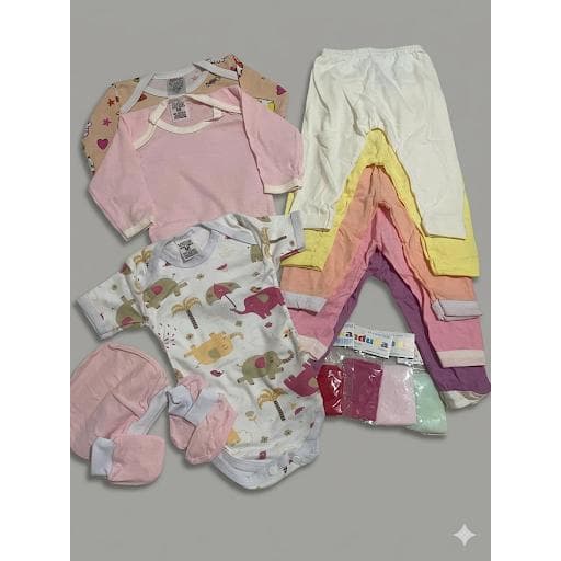 Kit Enxoval Bebê 15 e 5 Peças - Body Manga Longa e Curta + Calças Mijão + Luvas e Meias - Algodão Confort