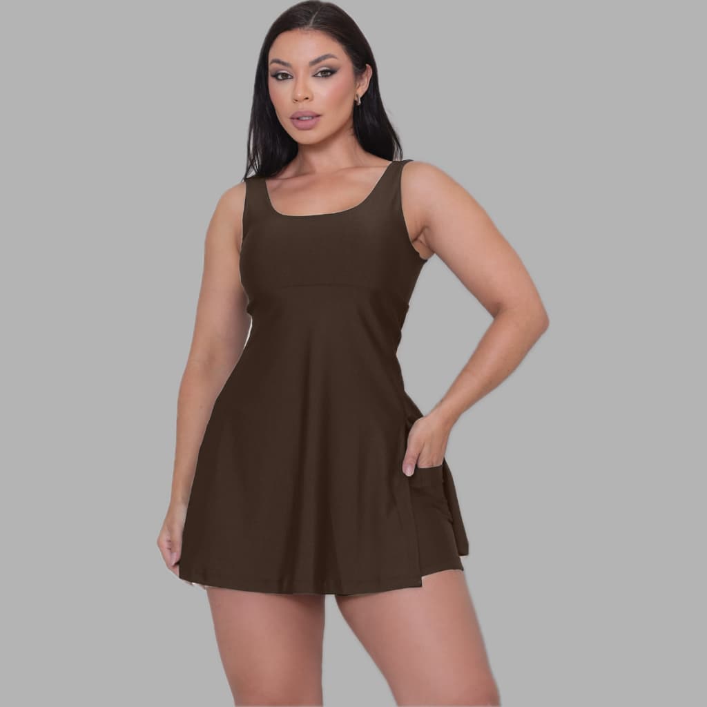 Vestido e Short Com Bolso Academia/Beach Tenis Feminino