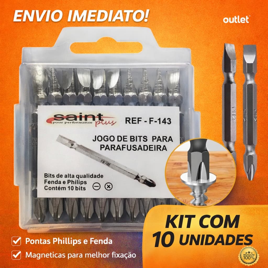 Kit 10 Bits Ponteira Parafusadeira Ponta Dupla Magnético Ponta com Imã aço Resistente para Furadeira