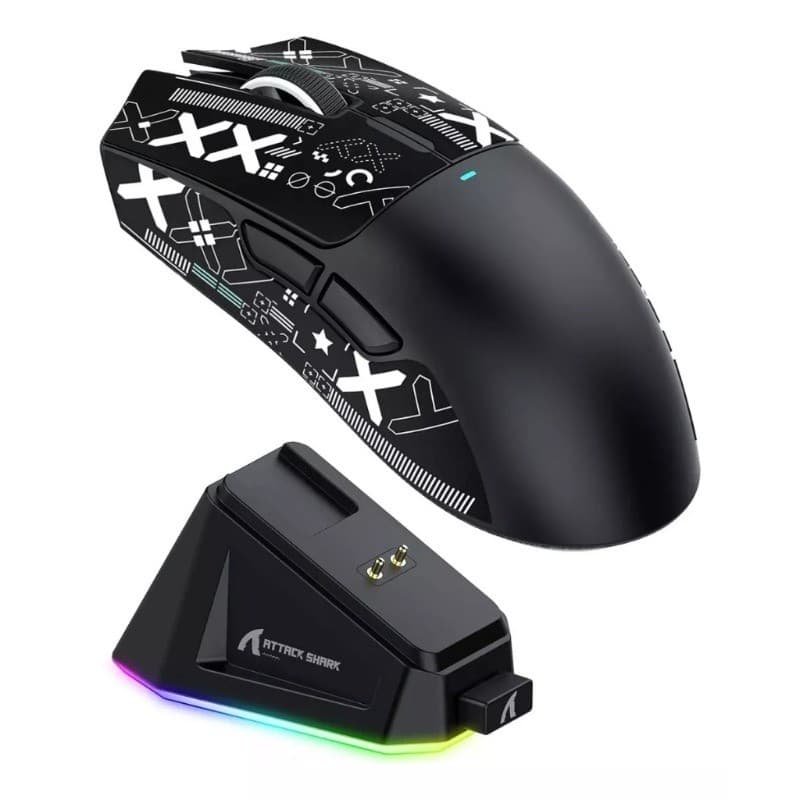 Mouse ATTACK SHARK X11 + Dock de carregamento com RGB,  Sem Fio |  3 Modos de conexão, Ergonômico.