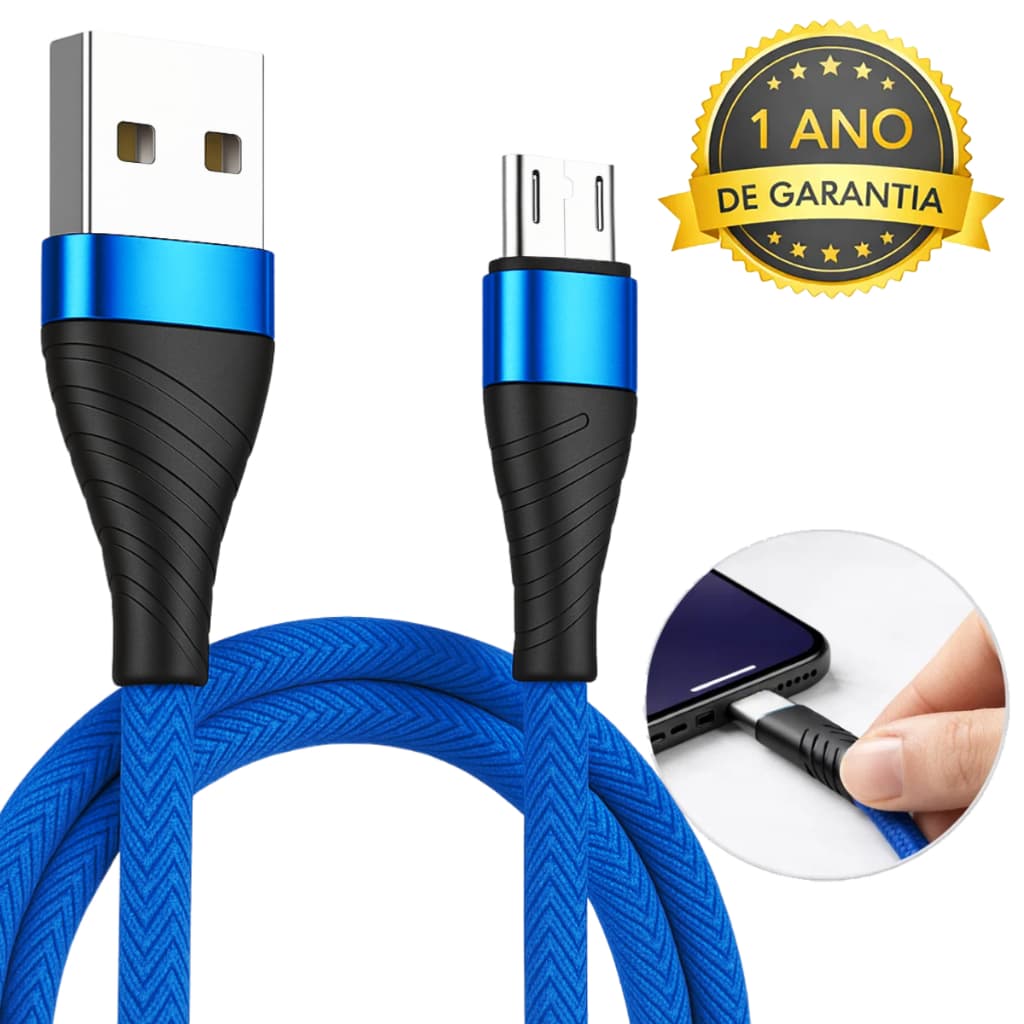 Cabo Carregador Micro Usb V8 Reforçado Carregamento Rápido