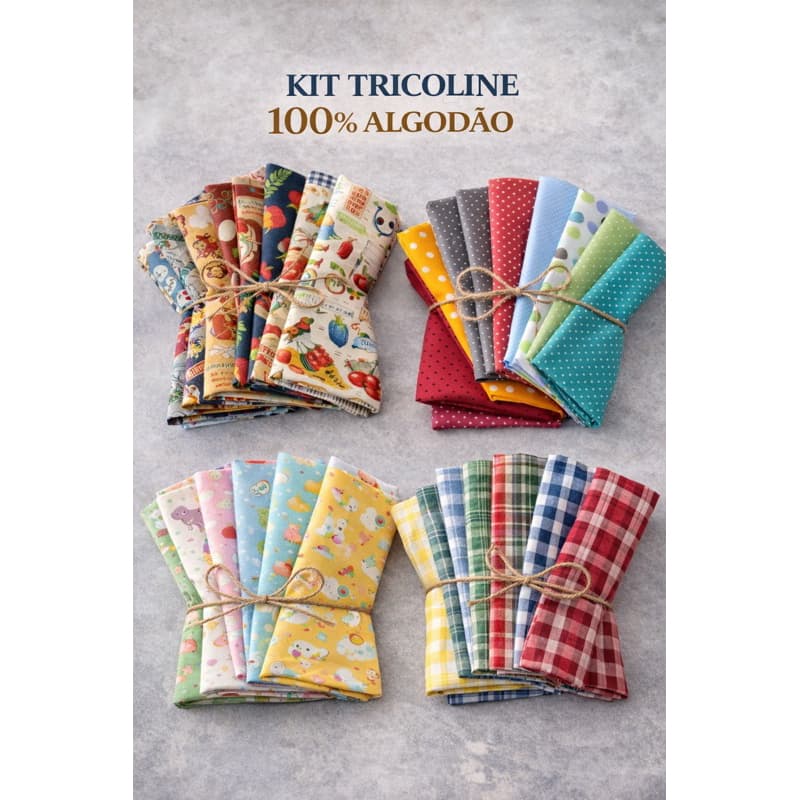Kit Retalhos Tricoline 100% Algodão 20x45cm – 4 ou 8 Peças | Patchwork, Artesanato, Costura Criativa