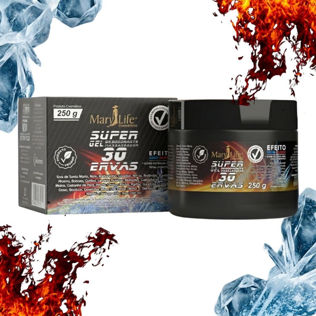 Super Gel 30 Ervas Sensação Térmica Quente-Frio 250g Mary Life Massageador Alívio Muscular Original