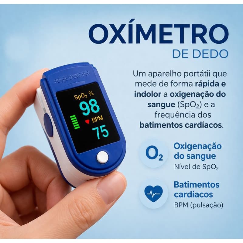 Oxímetro Digital de Dedo Portátil – Medidor de Oxigênio SpO2 e Frequência Cardíaca