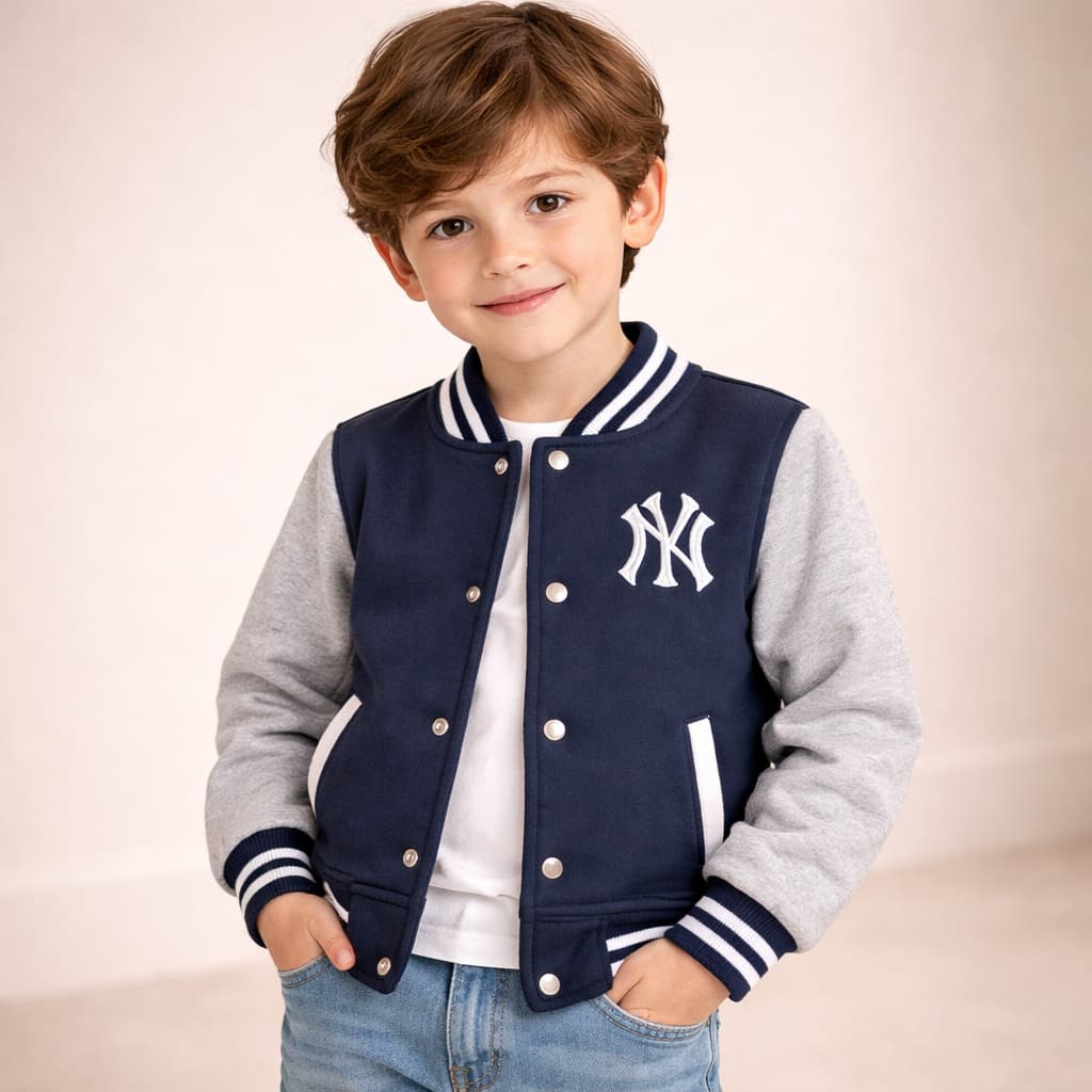 Jaqueta Infantil NY Varsity Quentinha | Casaco Inverno Infantil Estiloso Masculino/Feminino