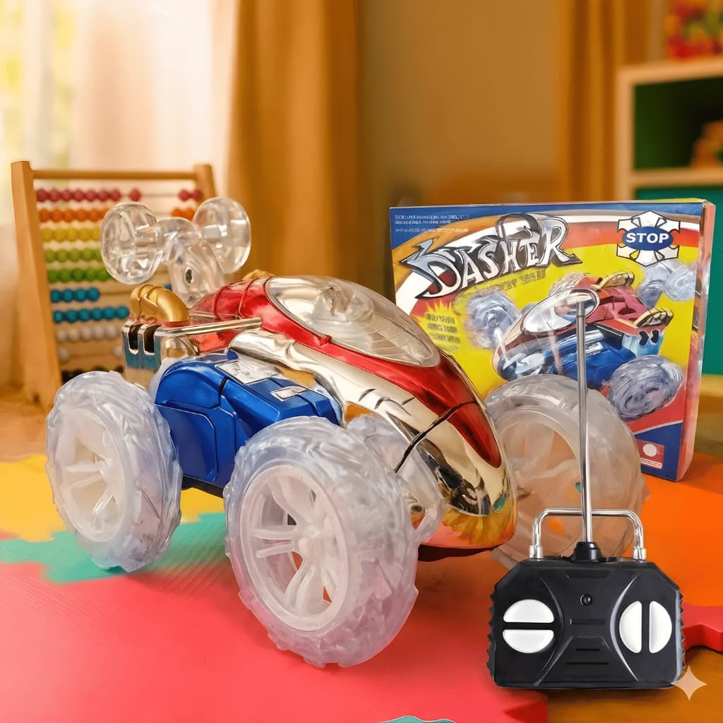 Carrinho Controle Remoto Carro Maluco Dasher Gira 360º Com Luzes Led Brinquedo Colorido Infantil Ligeiro