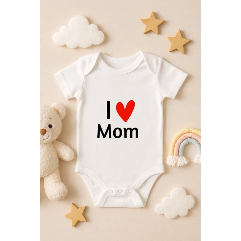 Body Bebê Algodão I Love Mom Eu Amo A Mamãe Roupa De Bebê Menino Menina Unissex Manga Curta
