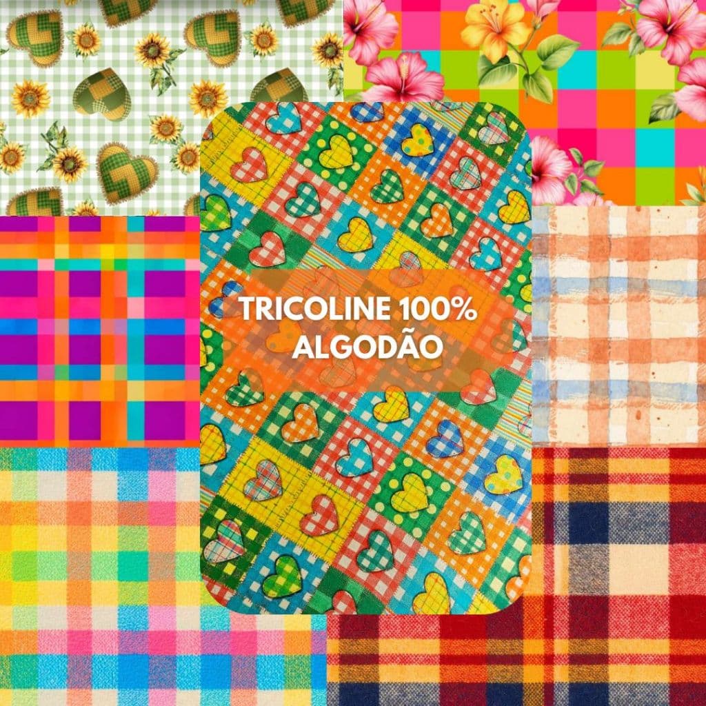Tecido Tricoline 100% algodão estampado digital festa junina xadrez costura artesanato patchwork roupas