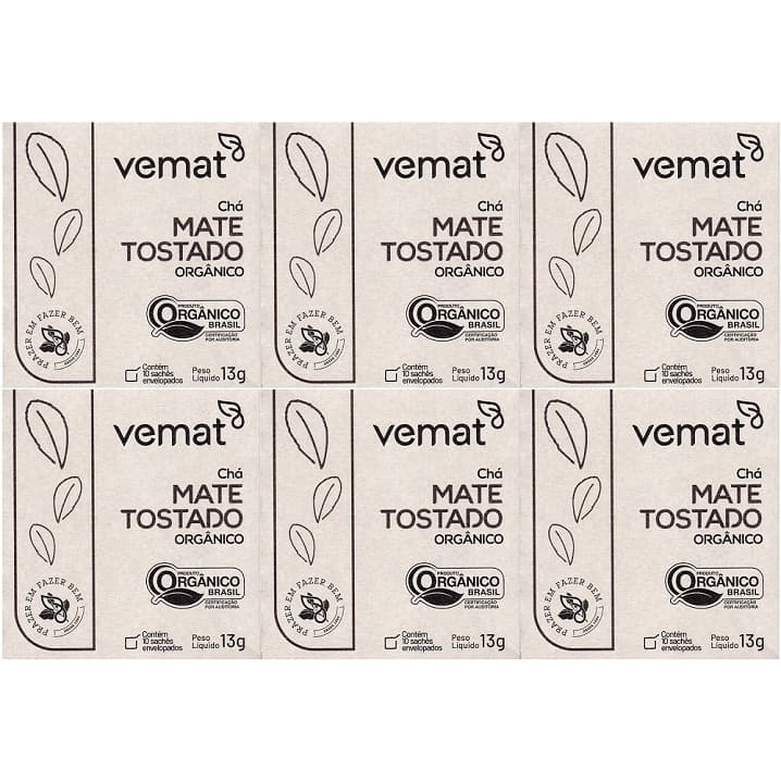 Chá Mate Natural Tostado Orgânico 10 Sachês 6 Unidades