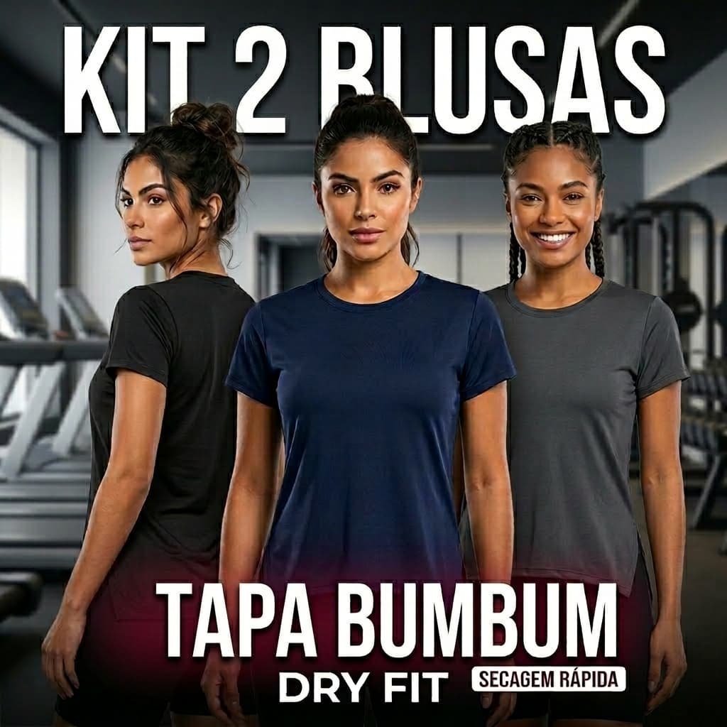 Kit 2 Blusas Dry Fit Feminina Academia Treino Camiseta Tapa Bumbum Leve Conforto no Frio