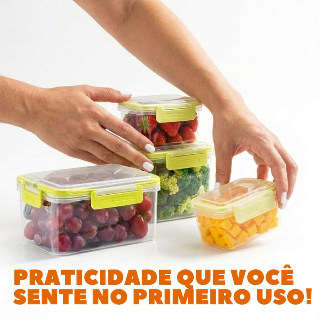 Kit 5 Organizador Alimentos Geladeira Hermético Transparente Empilhável  Vedação Multiuso Caixa Organizadora Cozinha