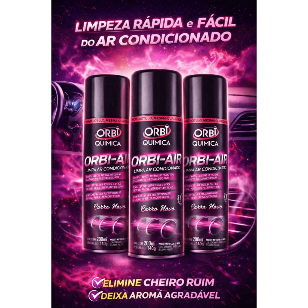 KIT 3 Limpa Ar Condicionado Automotivo Spray Higienização Orbi-air - Carro Novo
