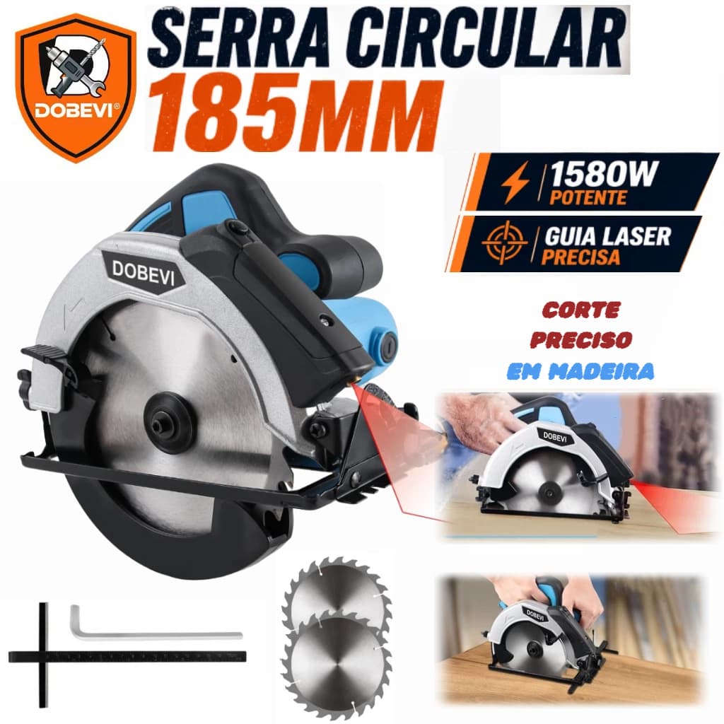 110v/220v Serra Circular Profissional 1580w para Madeira com Guia Laser E Disco, Dobevi