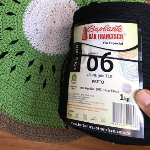 Barbante Colorido N°06 Cone De 1kg,Cor preto, Linha de Crochê, Tapetes para Artesanato.