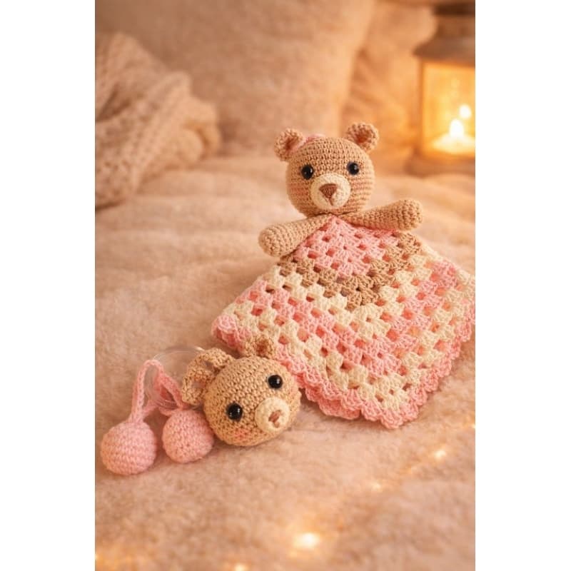 Kit naninha + chocalho ursinho em crochê amigurumi *pronto entrega*