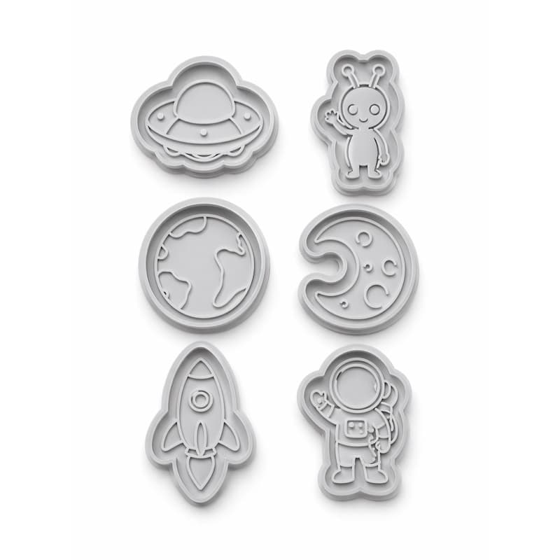 Kit Cortador Molde Carimbo Astronauta Espaço 6 Peças Biscoito Pasta Americana Biscuit Massinha Modelar