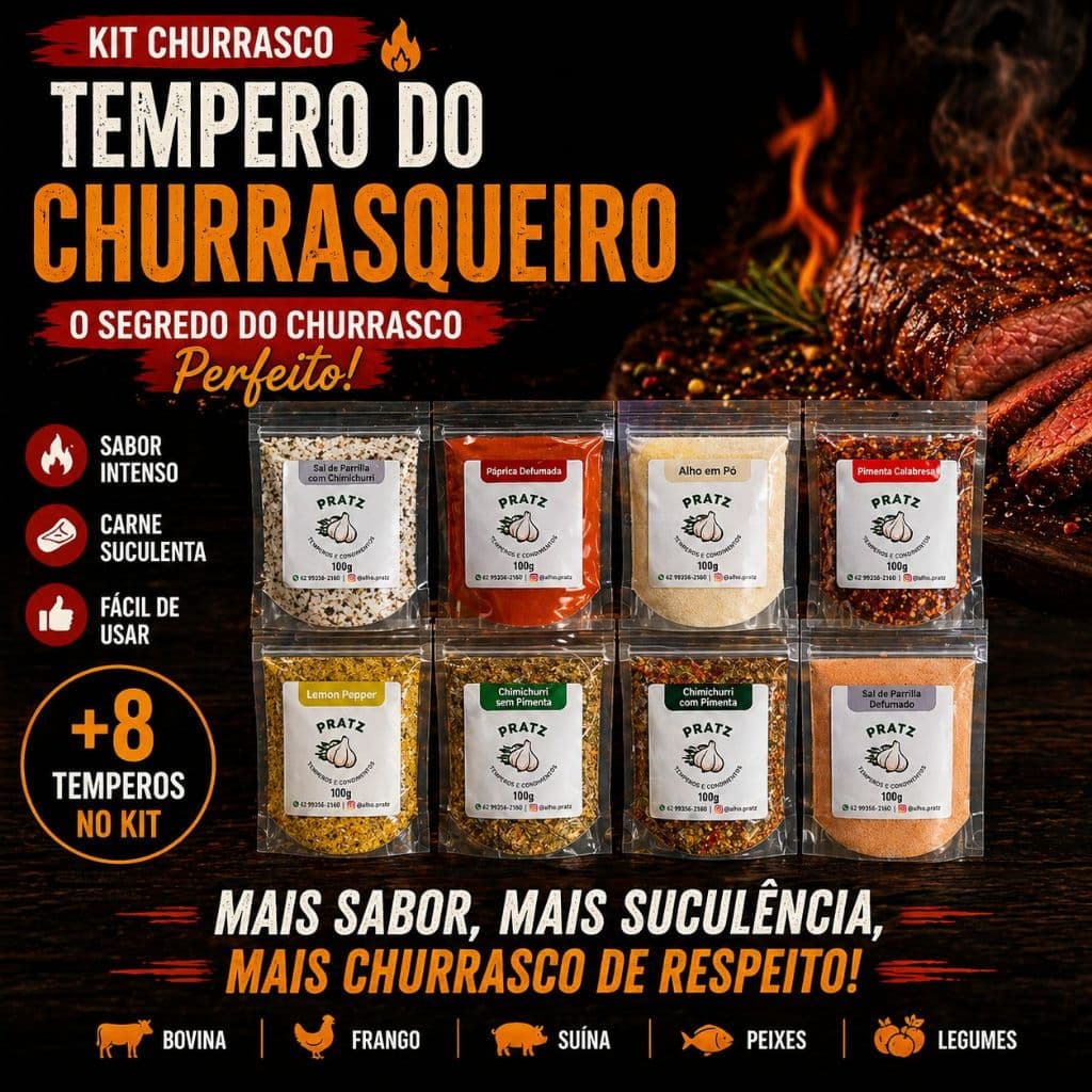 Kit Tempero Churrasco Profissional | Mais Sabor e Suculência (Fácil e rápido) - Condimentos Naturais