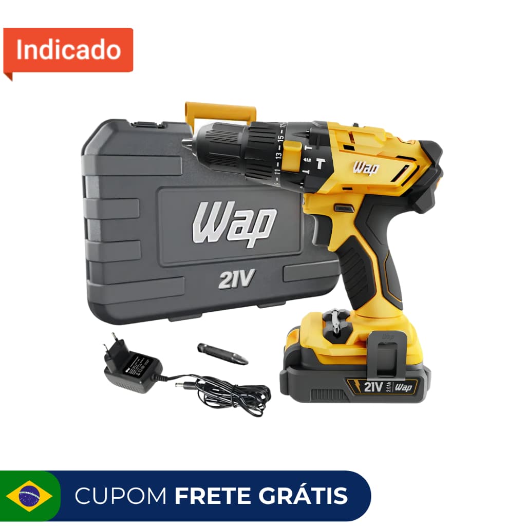 Parafusadeira E Furadeira De Impacto Sem Fio com Maleta 3/8  Wap K21 Id02 - 21V - Amarelo