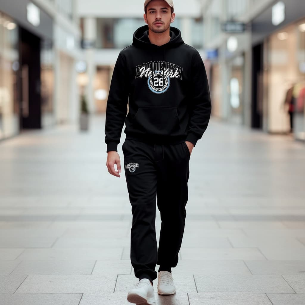 Conjunto Blusa De Frio Masculino Moletom + Calça Moletom Brooklyn 28 Canguru Algodão Unissex Promoção