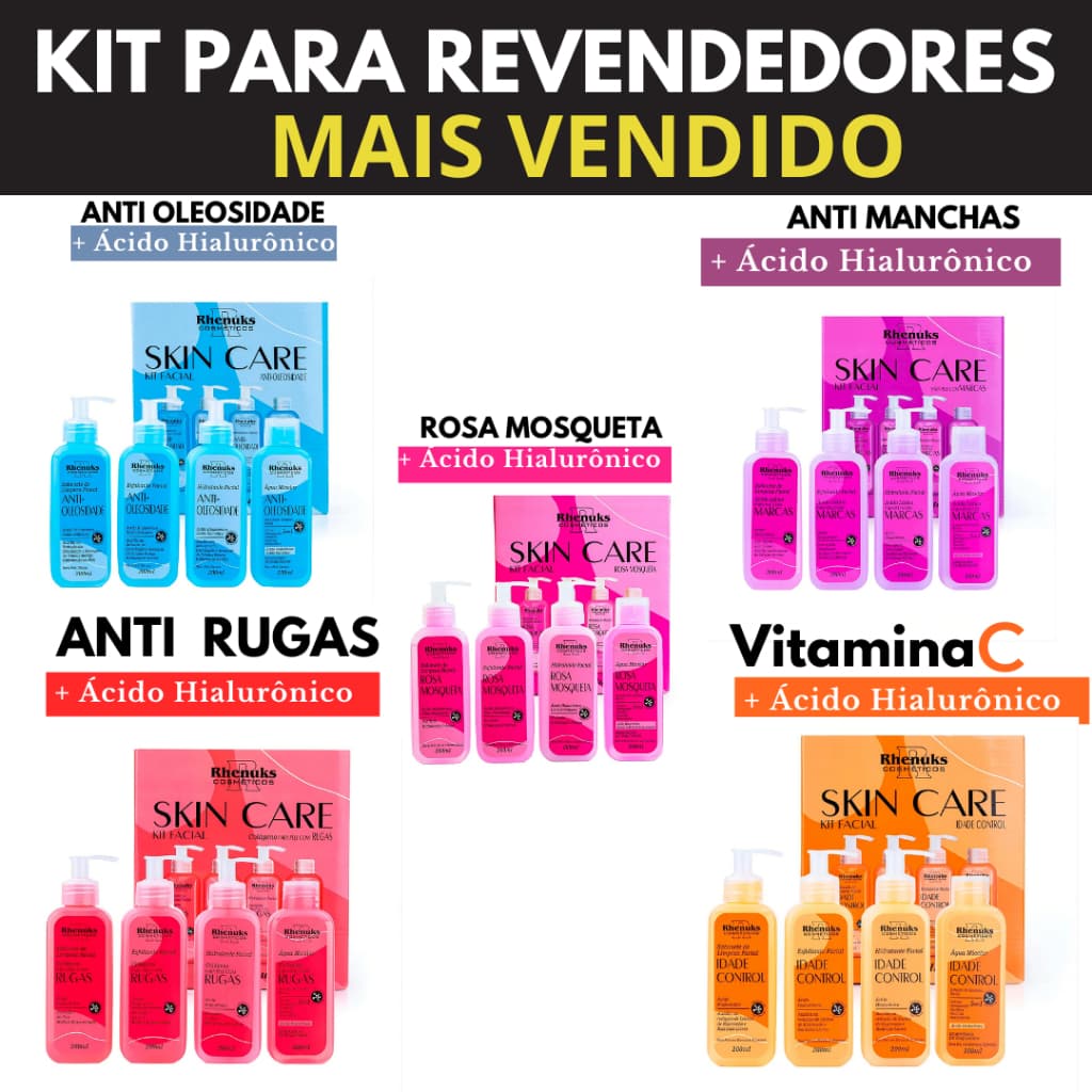5 kit Skincare Anti Oleosidade+Anti Manchas+ Rosa Mosqueta+Anti Rugas+Anti Idade Rhenuks Revenda