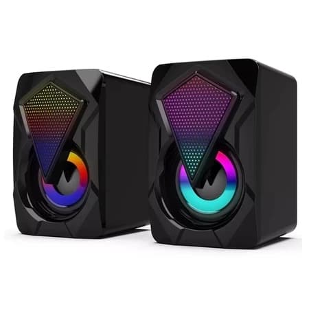 Caixa de Som Multimídia 2.0 para PC Gamer Notebook 6W RMS com LED RGB Som Estéreo Controle de Volume