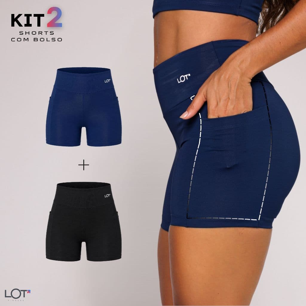 Kit 2 Short com Bolso Fitness Feminino Poliamida Academia Crossfit Treino Corrida Musculação