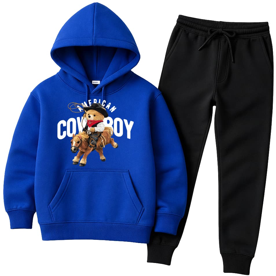 Conjunto Moletom Infantil Calça e Moletom Canguru Urso Cowboy Divertido Flanelado Quentinho