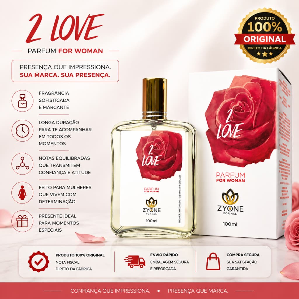 Perfume 2 Love Feminino Zyone Alta Fixação 25% de Essência Importada Parfum