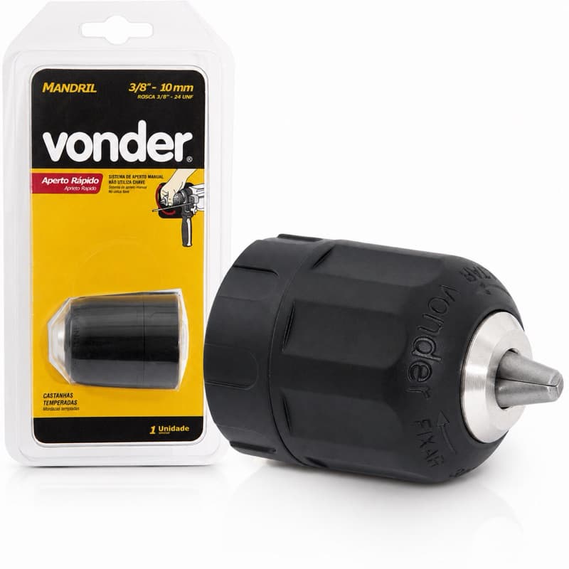 Mandril 3/8 10mm Vonder Aperto Rápido Sem Chave Rosca 24unf Para Furadeira E Parafusadeira Universal