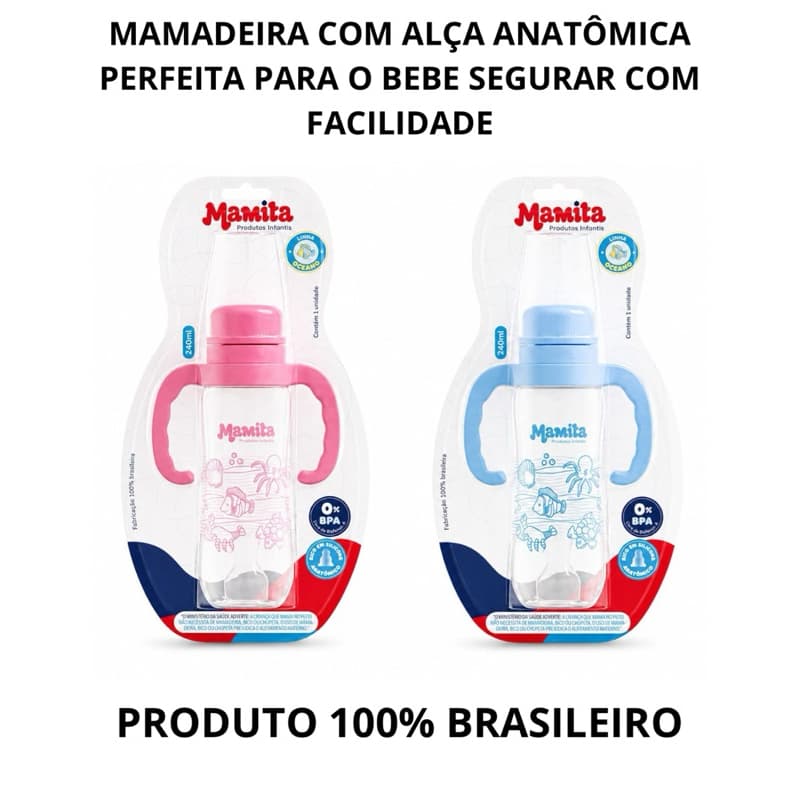 Mamadeira Com Alça 240 ML Antivazamento Bico de Silicone anatômico Livre De BPA mamadeira com alça