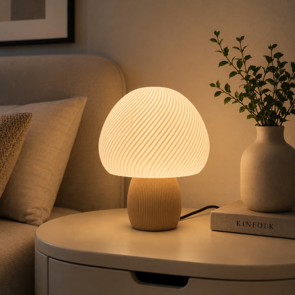 Abajur de Mesa Cogumelo LED Bivolt Luminária Decorativa Quarto Sala Cabeceira Setup Luz Quente