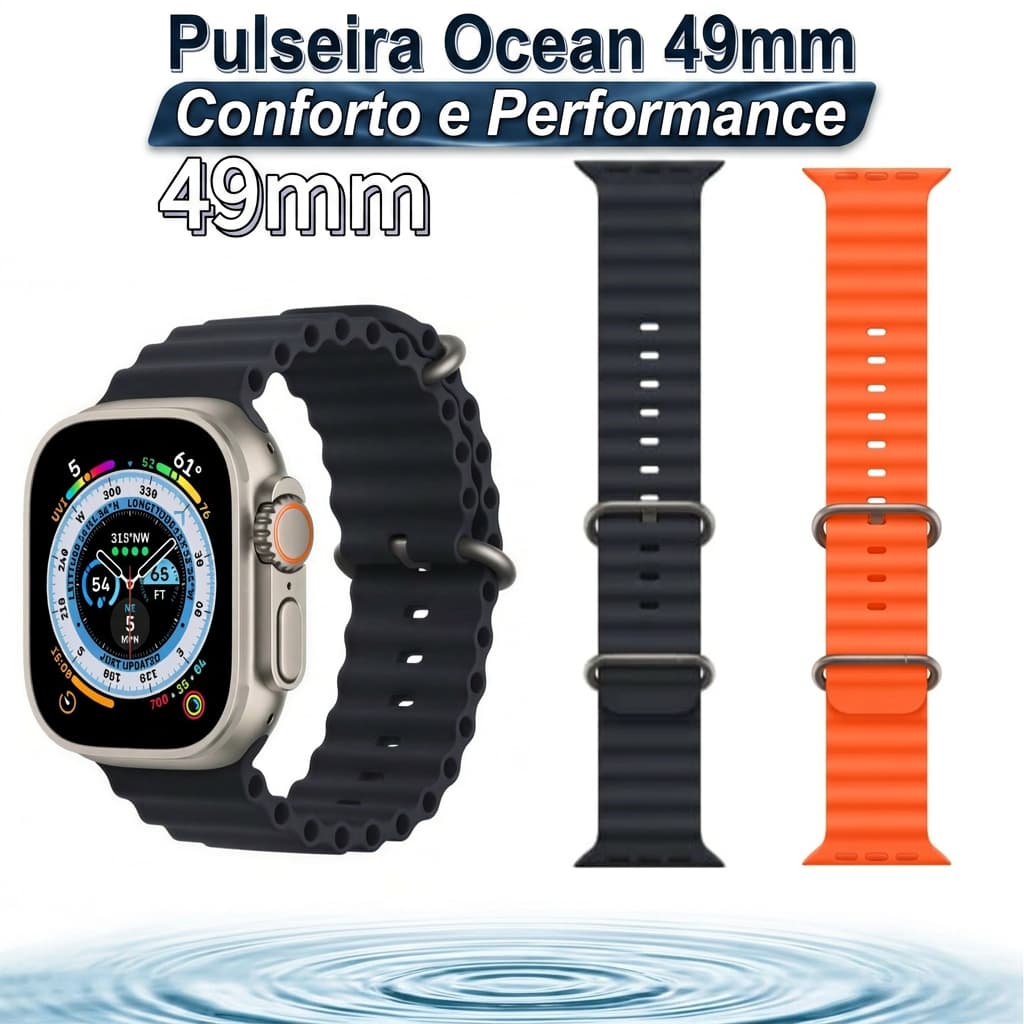 kit 3 Pulseiras Ocean Silicone Para Smart Watch Relógios 42mm 49mm