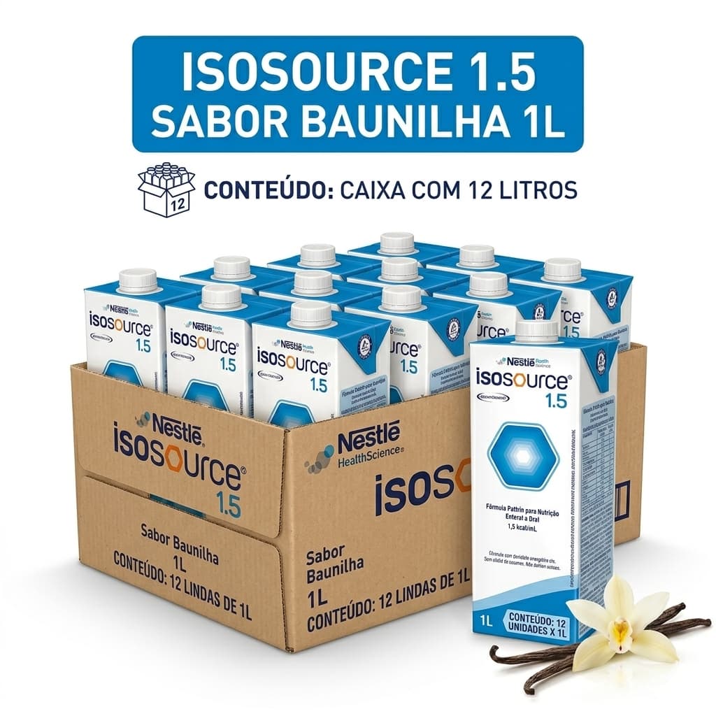 Isosource® 1.5 Baunilha 1L Nutrição Enteral Hipercalórica Caixa com 12 Unidades