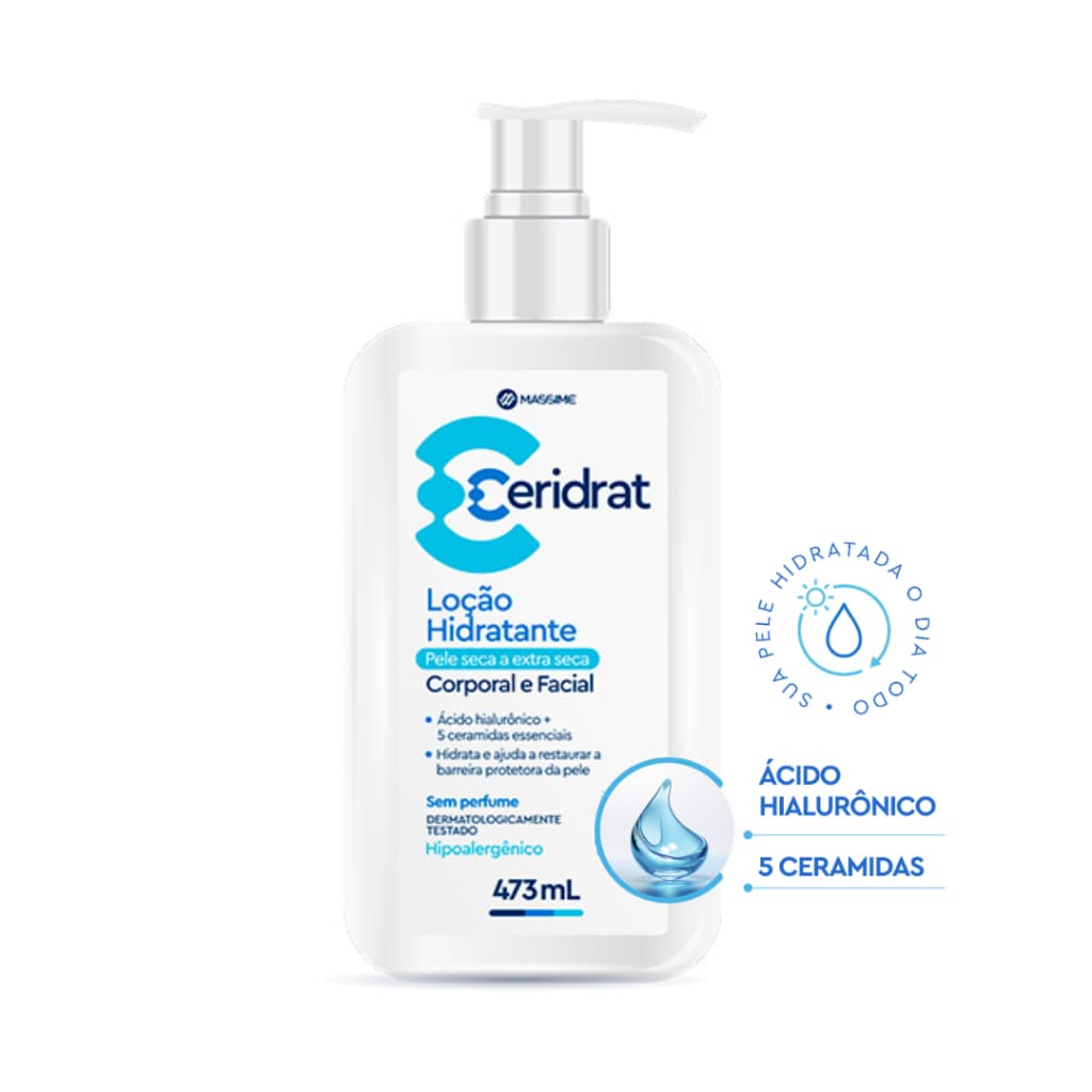 Ceridrat Loção Hidratante Corporal e Facial - Ácido Hialurônico 473ml Massime