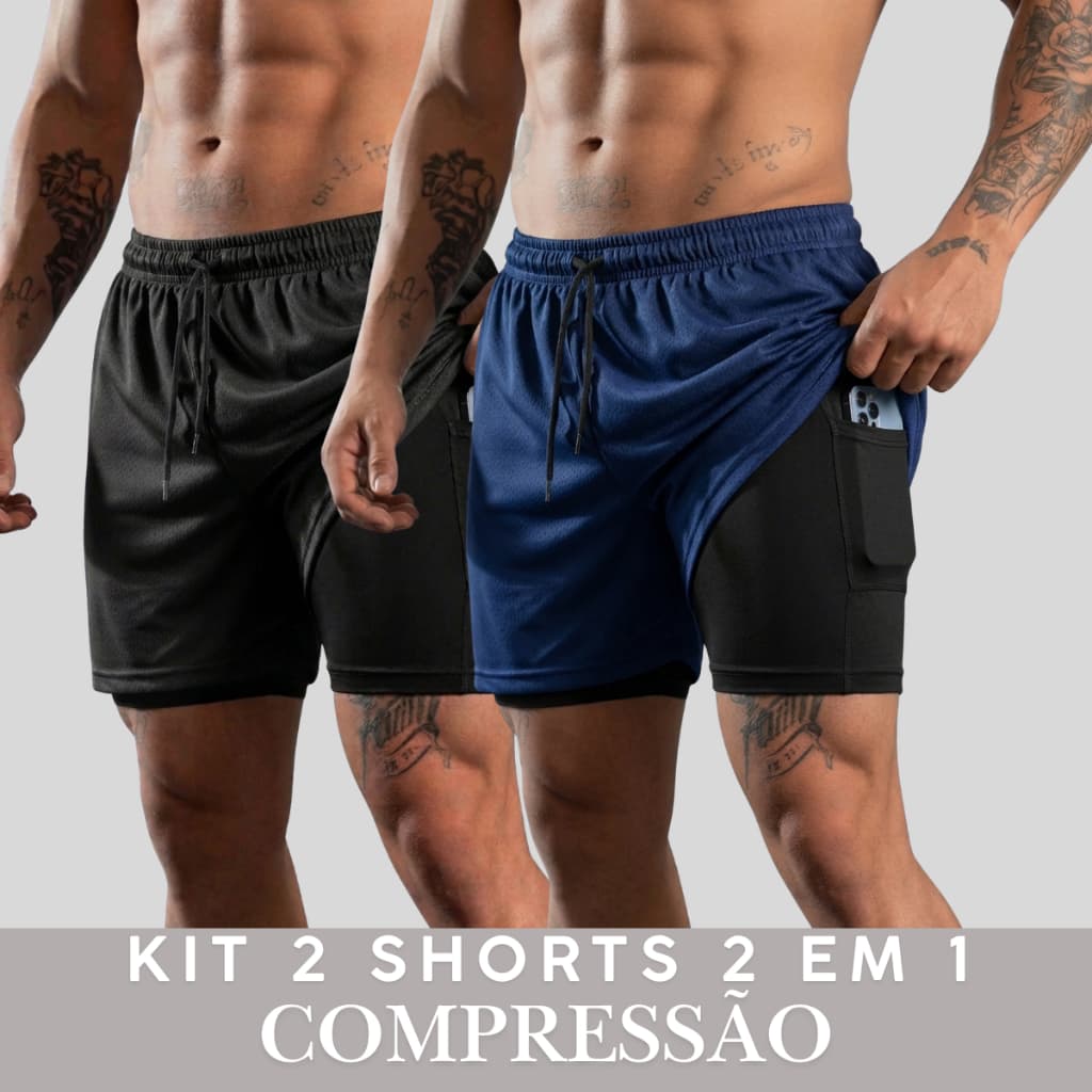 kit 2 Bermuda 2 em 1 Shorts Academia Treino Corrida Musculaçao
