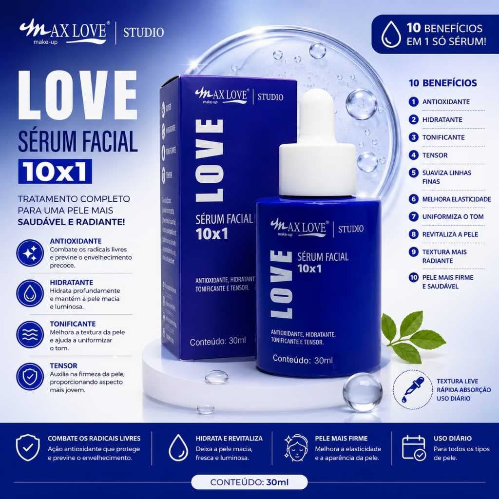 Sérum Facial 10 em 1 Max Love 30ml Hidratante Clareador Anti-idade Skin Care