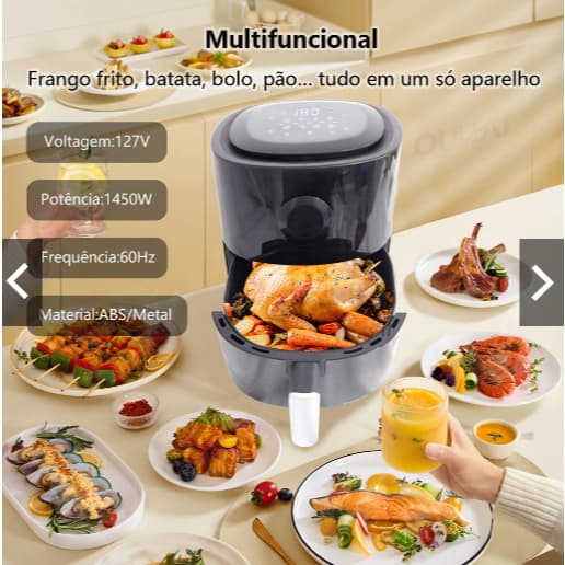 Fritadeira Sem Óleo Air Fryer Digital Fácil E Rápido 5L 110V