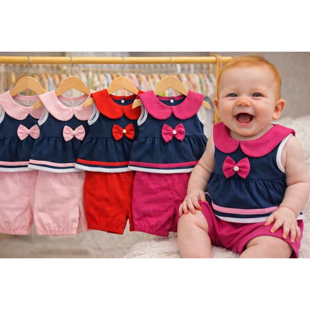 Conjunto Bebe Menina com Tapa Fralda e Batinha Roupinha de Bebe Menina de 0 até 6 meses Marinheira