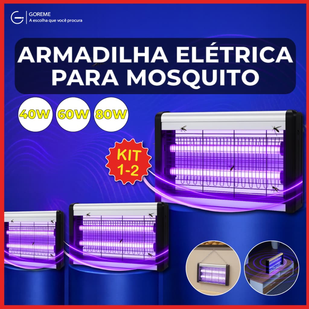 Armadilha Elétrica para Mosquito 40W 60W 80W Mata Insetos Luminária Led com Suporte para Parede