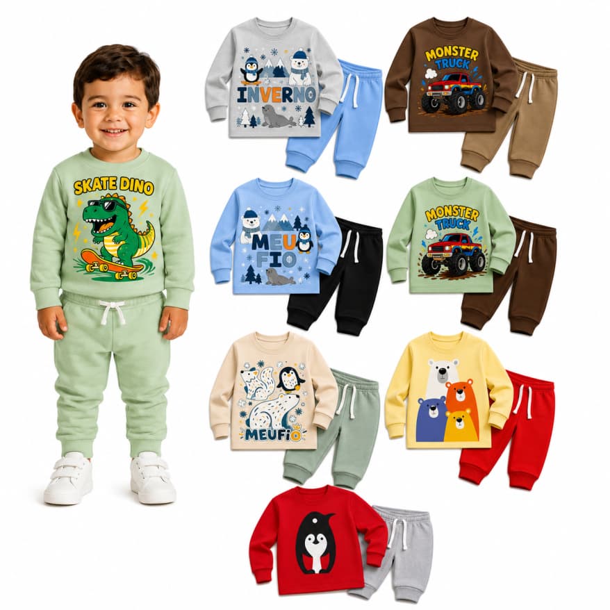 Kit com 6 Peças de Moletom Infantil Menino Conjunto tamanho 1 até 14 Masculino Manga Longa Inverno